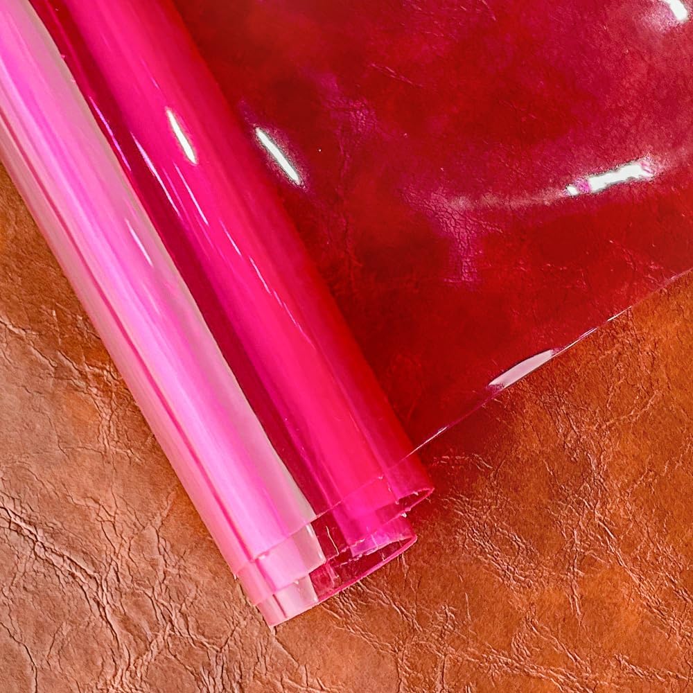 HYANG DeepPink Transparent PVC Super Clear Holographic Vinyl Faux Leather Sheets 1 Roll 12" x 47" (30cm x 120cm) for DIY Bows Earrings Bags DIY Crafts Making