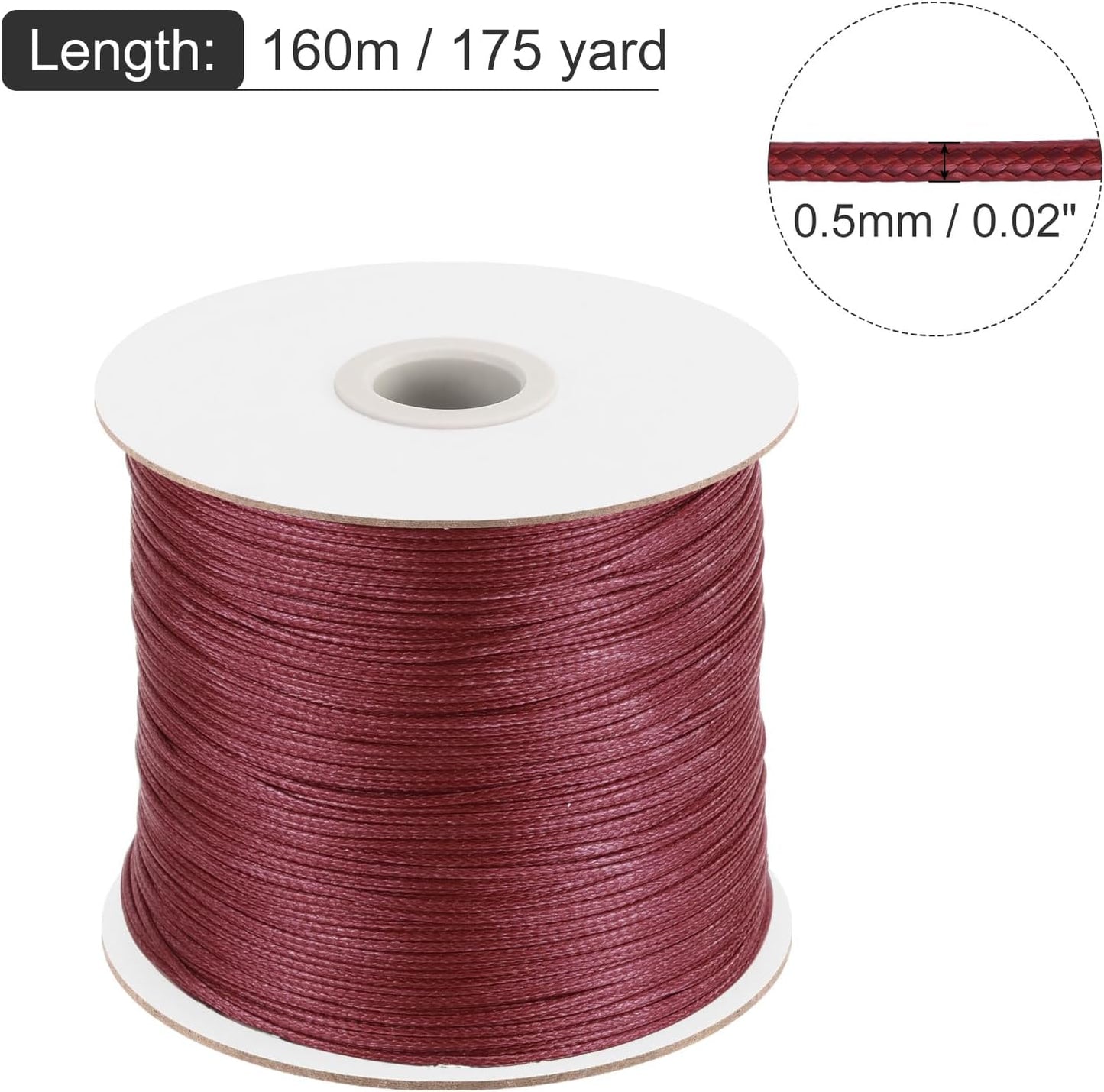 MECCANIXITY Waxed Cord 0.5mm Waxed Polyester Cord 175 Yard Wax String for Bracelet Making, Necklaces, Beading, Jewelry Making and DIY Crafts(Dark Red)