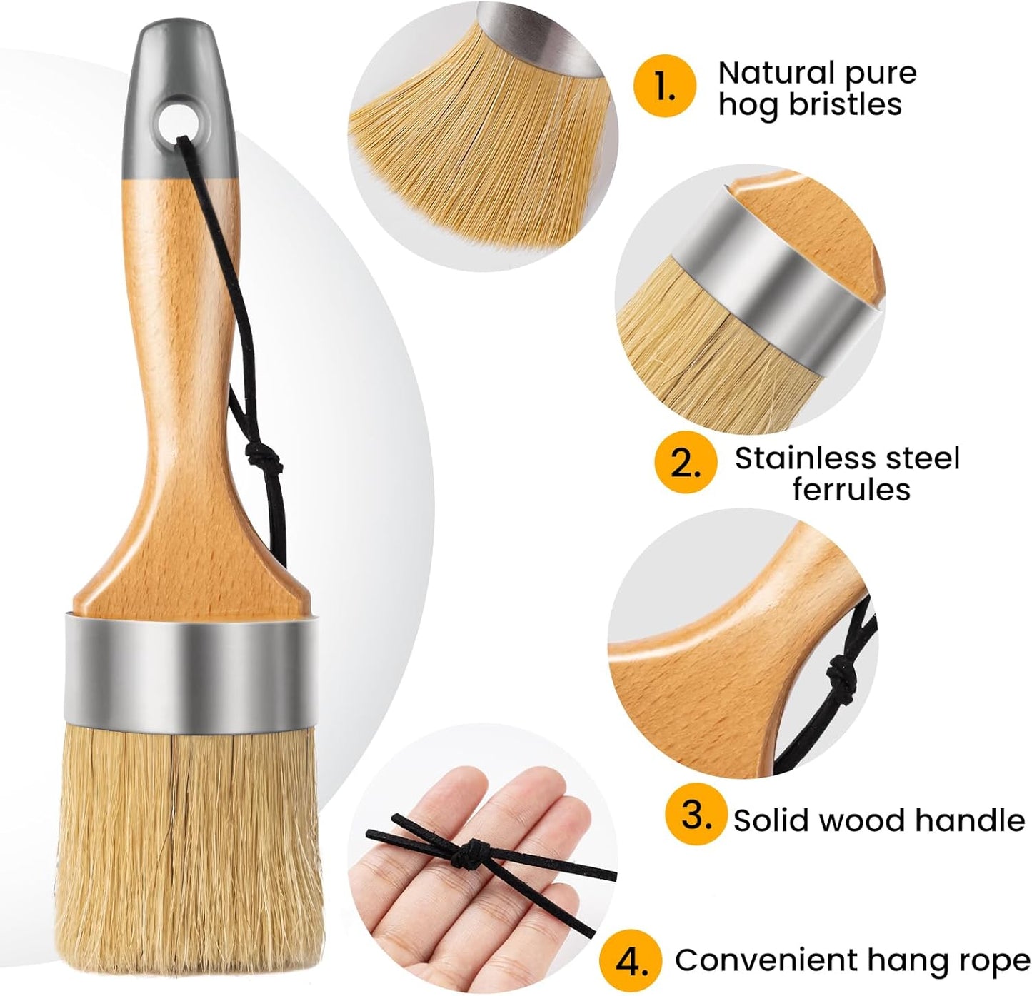 Chalk and Wax Paint Brush Furniture Set of 4, Small Round and Large Oval Brush with Natural Bristles, Perfect for Painting or Waxing Furniture, Ideal for Home Decor