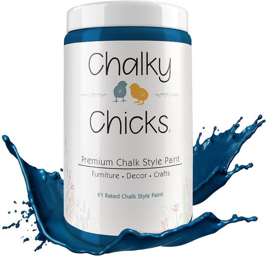Chalky Chicks All-in-One Chalk Paint for Furniture or Cabinet - 32Fl Oz - Matte Finish Midnight (Peacock Blue) for Metal, Wood Furniture Paint - No Sanding All-in-One for Home Decor & Crafts, USA Made