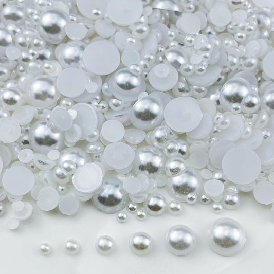 4020pcs Half Pearls for Crafts Assorted Size 3mm 4mm 5mm 6mm 8mm 10mm Flatback Half Round Pearl Beads for Jewelry Making Nail Art Scrapbook Craft Wedding Dress Decoration(White)