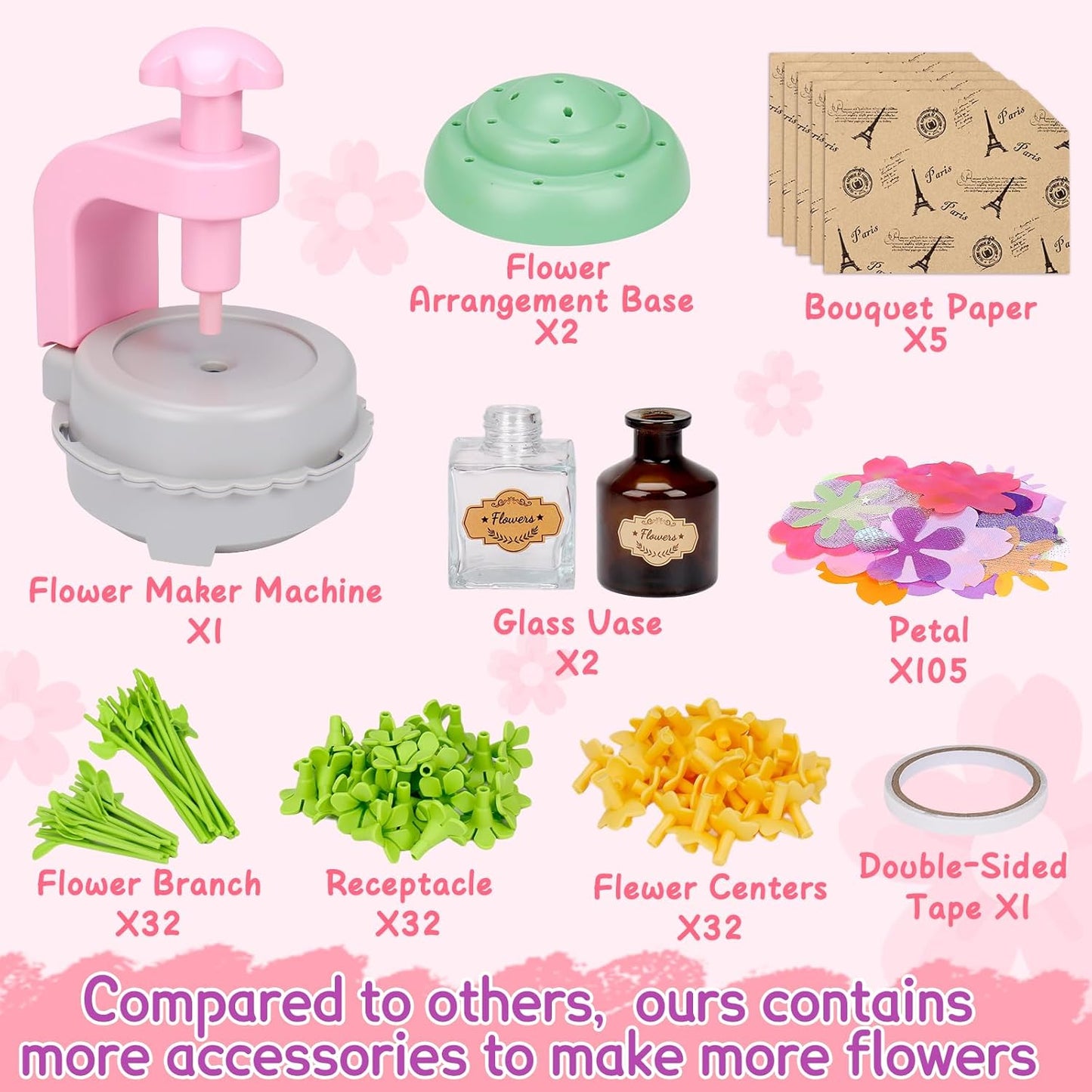 Arts and Crafts for Kids Girls Ages 4-8 6-8 8-12 Fabric Flower Bouquets Toys Creative DIY Craft Kits for Kids Toddlers Preschool Learning Activities Birthday Gifts for 4 5 6 7 8 9 10 Year Old Girls