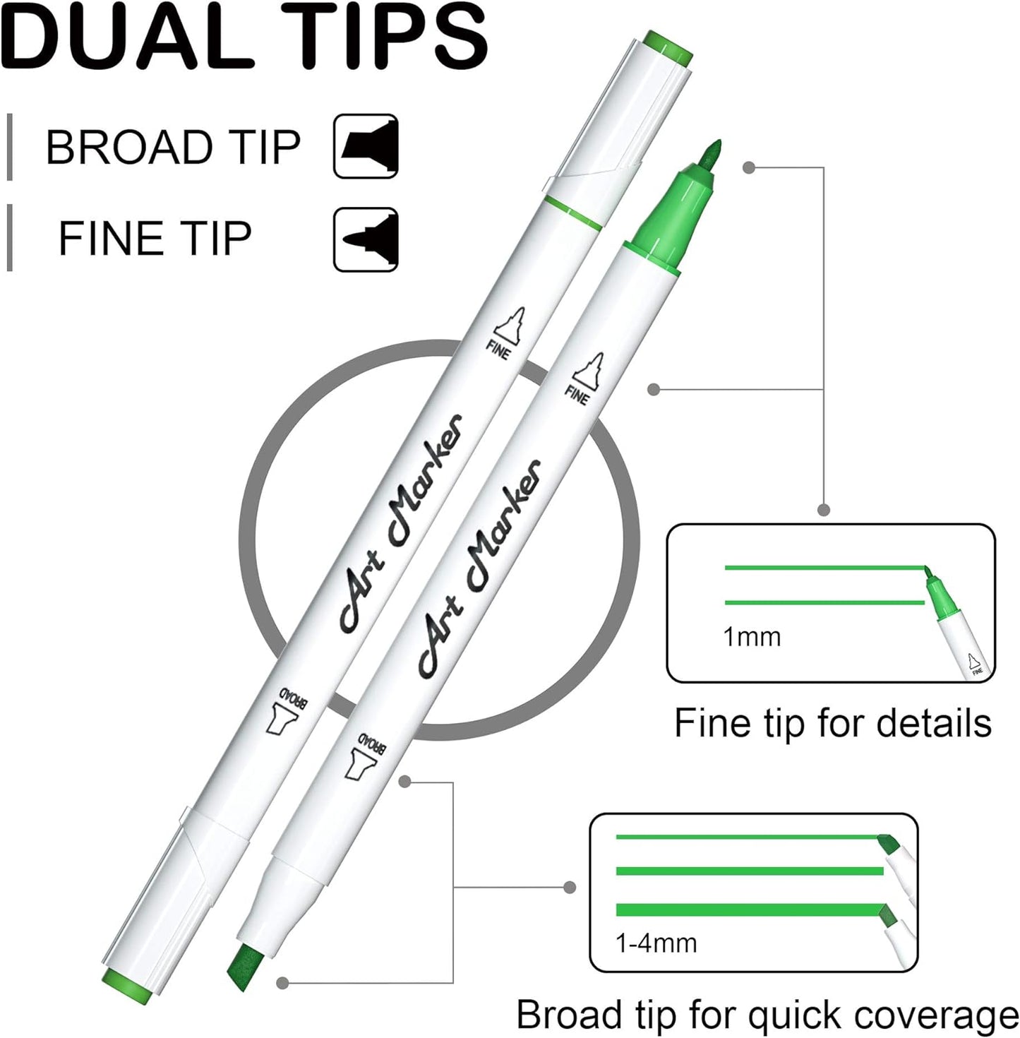 Dual Tip Alcohol Based Art Markers, Lineon 30 Colors Alcohol Marker Pens Perfect for Kids Adult Coloring Books Sketching and Card Making