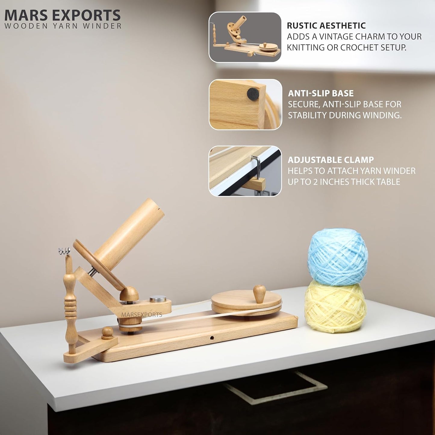 Wooden Yarn Winder with Swift – Manual Yarn Ball Winding Tool for Knitting and Crocheting – Combo Kit (Winder + Swift Beechwood)