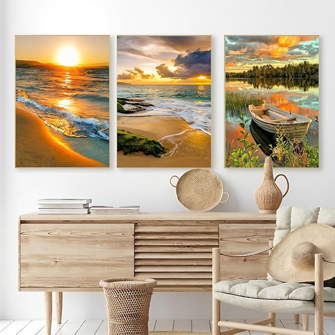 Diamond Painting Kits for Adults,3 Pack Sunset Ocean Diamond Art for Beginners, Diamond Round 5D Full Drill Paint with Diamonds Pictures Gem Art Painting Kits DIY Crafts Kits 12x16inch