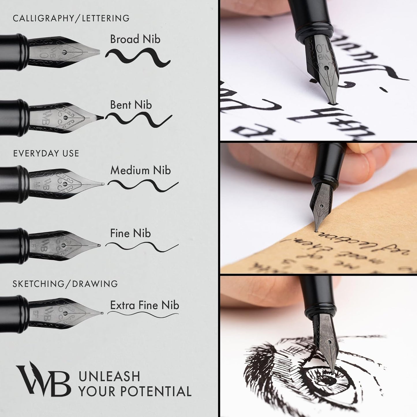 Wordsworth & Black Fountain Pen Set, Medium Nib, Includes 24 Pack Ink Cartridges, Ink Refill Converter & Gift Box, Calligraphy, [All Black], Perfect for Men & Women