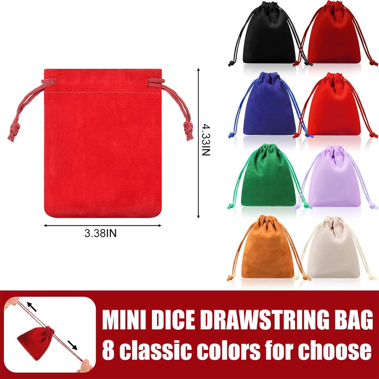 Shappy 16 Pieces Mini Dice Bags Velvet Drawstring Bag 4.1 x 3.3 Inch Drawstring Pouches Velour Christmas Storage Pouches for Dice, Jewelry, 8 Colors