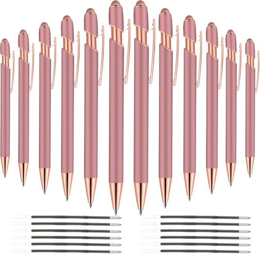 12 PCS 2 in 1 Stylus Ballpoint Pen with Stylus Tip, 1.0 mm Black Ink Metal Pen Stylus Pen for Touch Screens (Rose Gold & Gold)