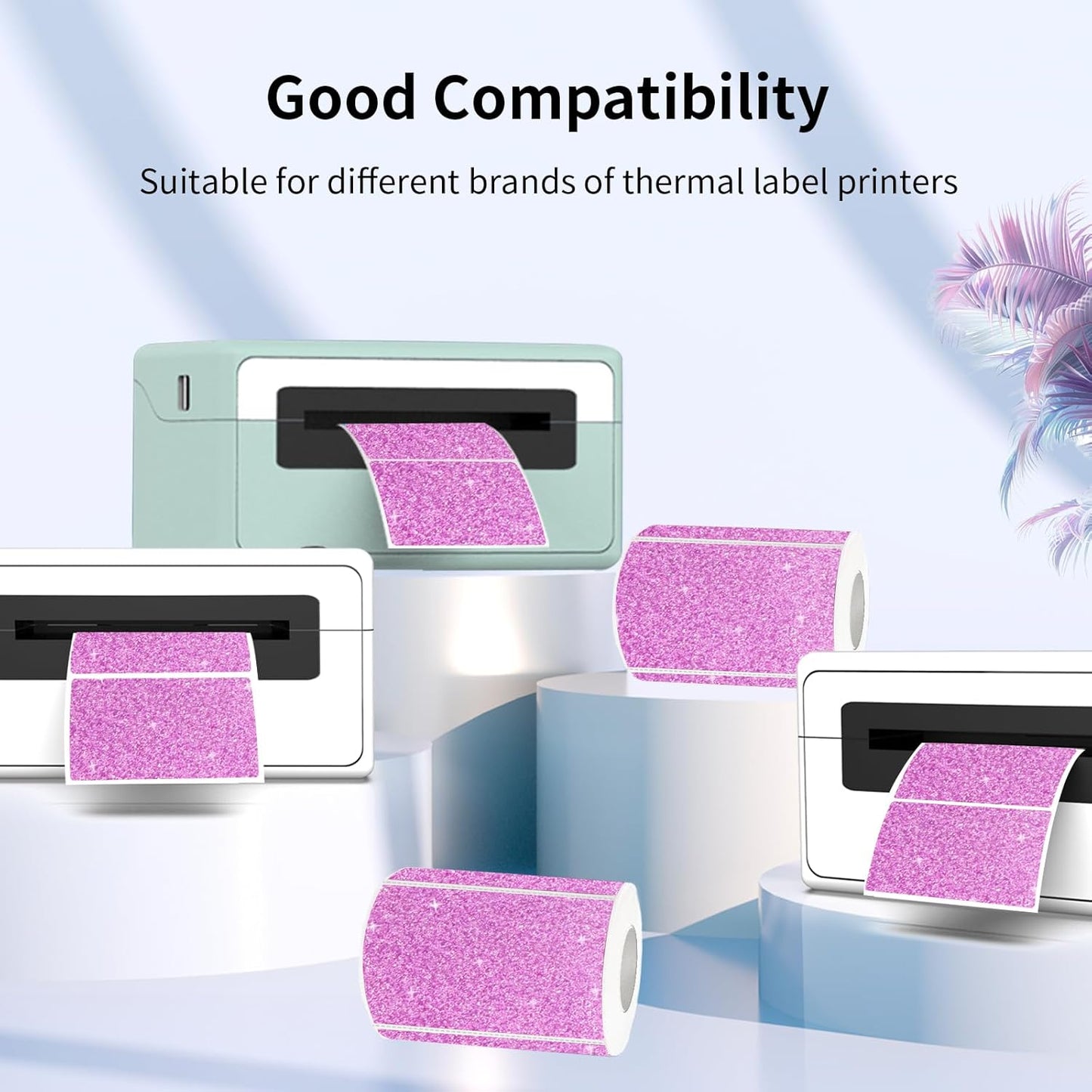 3x2 Inch Holographic Thermal Labels Stickers, Glitter Waterproof Direct Thermal Sticker Labels for Barcode, Mailing, DIY Design- 200 Pcs/Glitter Pink