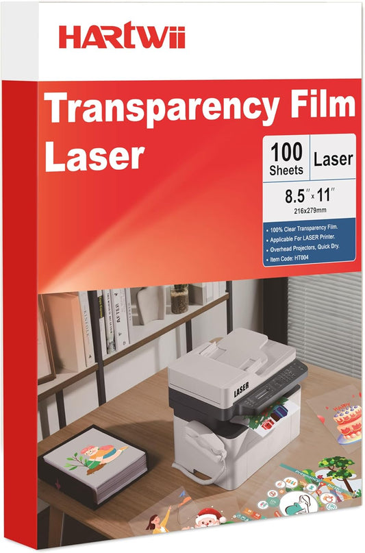 Laser Transparency Film 100 Sheets 8.5 x 11 Inche Overhead Projector Film Clear Transparency Paper for Laser Printer