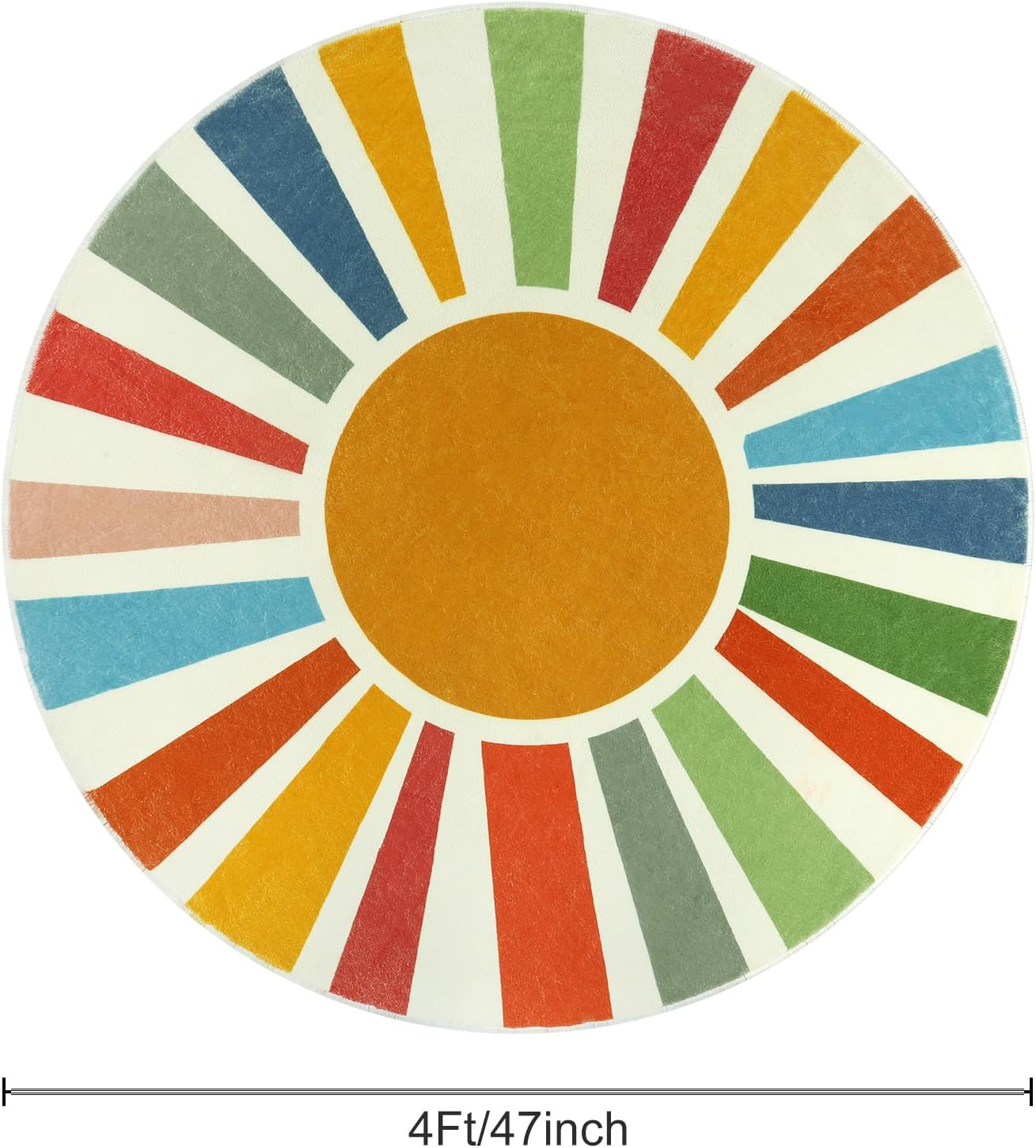STARUIA Small Round Rug 4 Ft Washable Round Rug for Kids Room, Colorful Sun Circle Rug for Playroom, Non-Slip Circular Office Carpet Soft Rainbow Rug for Bedroom Reading Corner Dorm