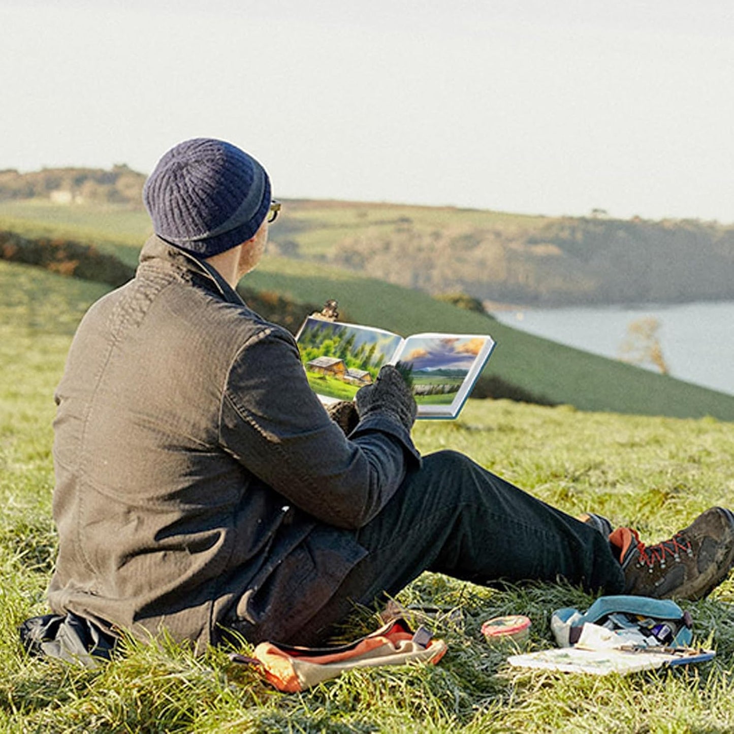 Funto Watercolor Journal, Square, 5.5x5.5, Portable 2-Pack, 48 Pages Each, Gray&Blue Cover, 110lb/230gsm, Art Supplies for Mixed Media