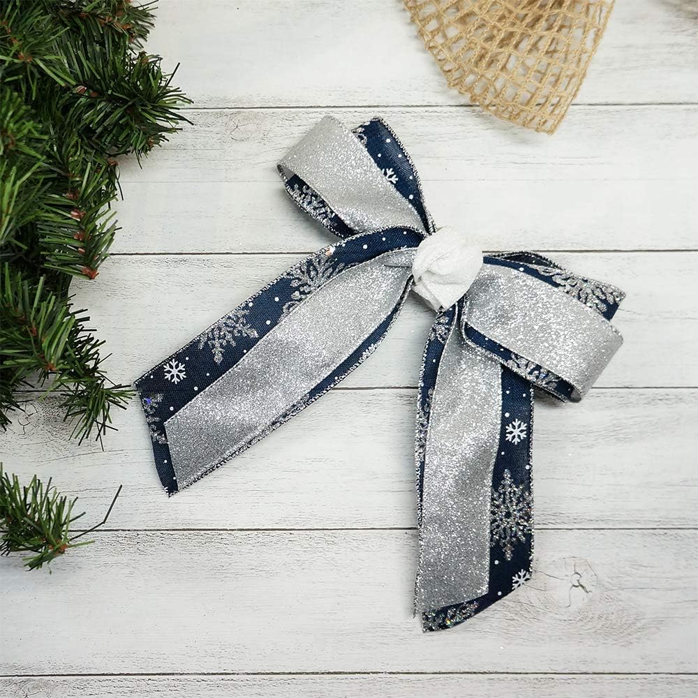 CT CRAFT LLC Glitter Wired Ribbon 1.5" x 10 Yards Silver for Christmas Home Decor Bow Gift Wrapping DIY Crafts Wreath