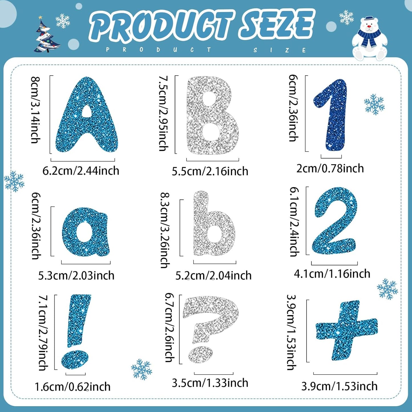 221 Pcs Classroom Bulletin Board Letters Colorful Alphabet Cutouts Number and Punctuation Symbol Combo Letter Cutouts for Wall Chalkboard Poster Board Decor(Blue Glitter Round)