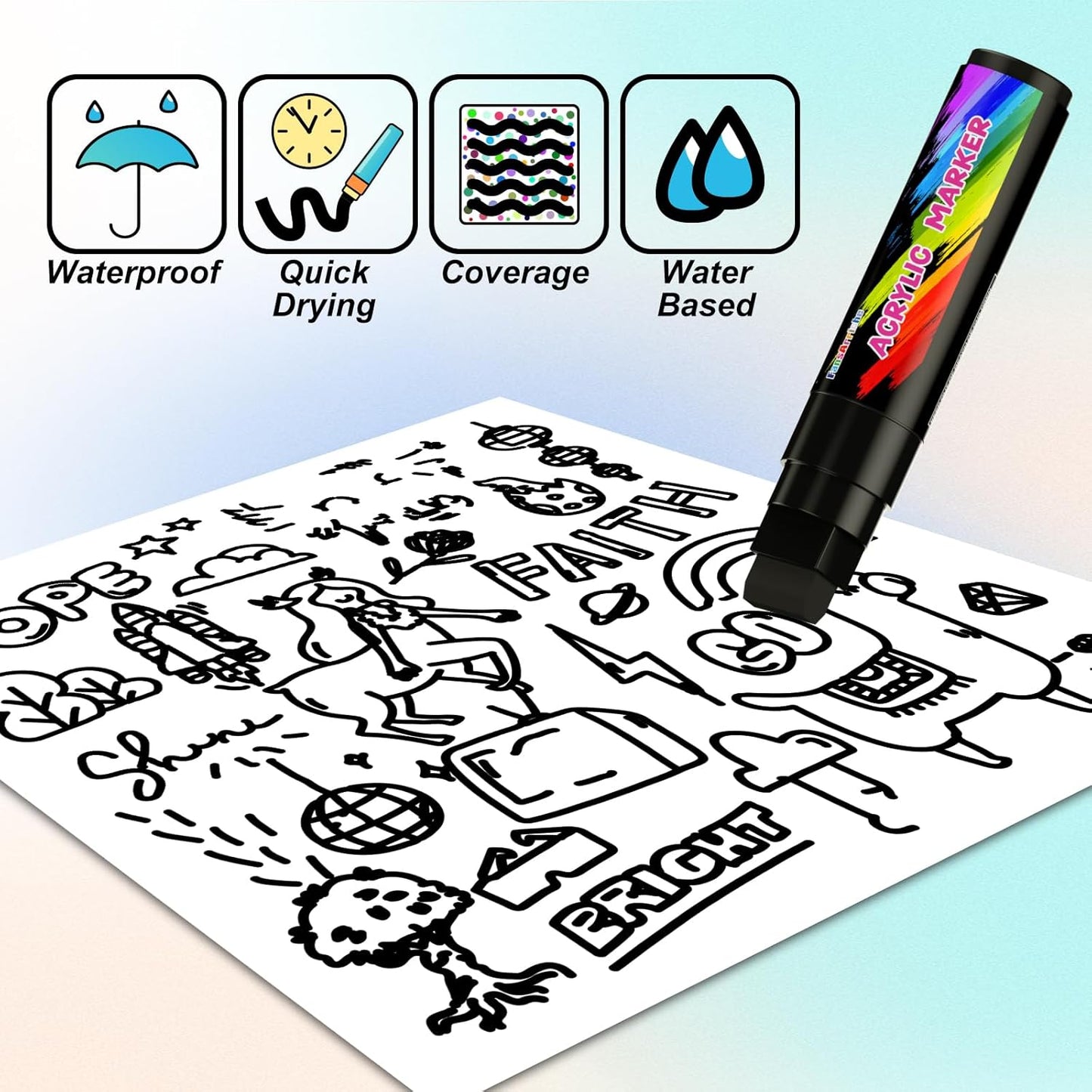 FansArriche Acrylic Paint Markers, 15mm Jumbo Felt Tip, 3 Black Waterproof and Permanent Paint Pens for Tagging, Signs, Calligraphy, and Outdoor Paintings