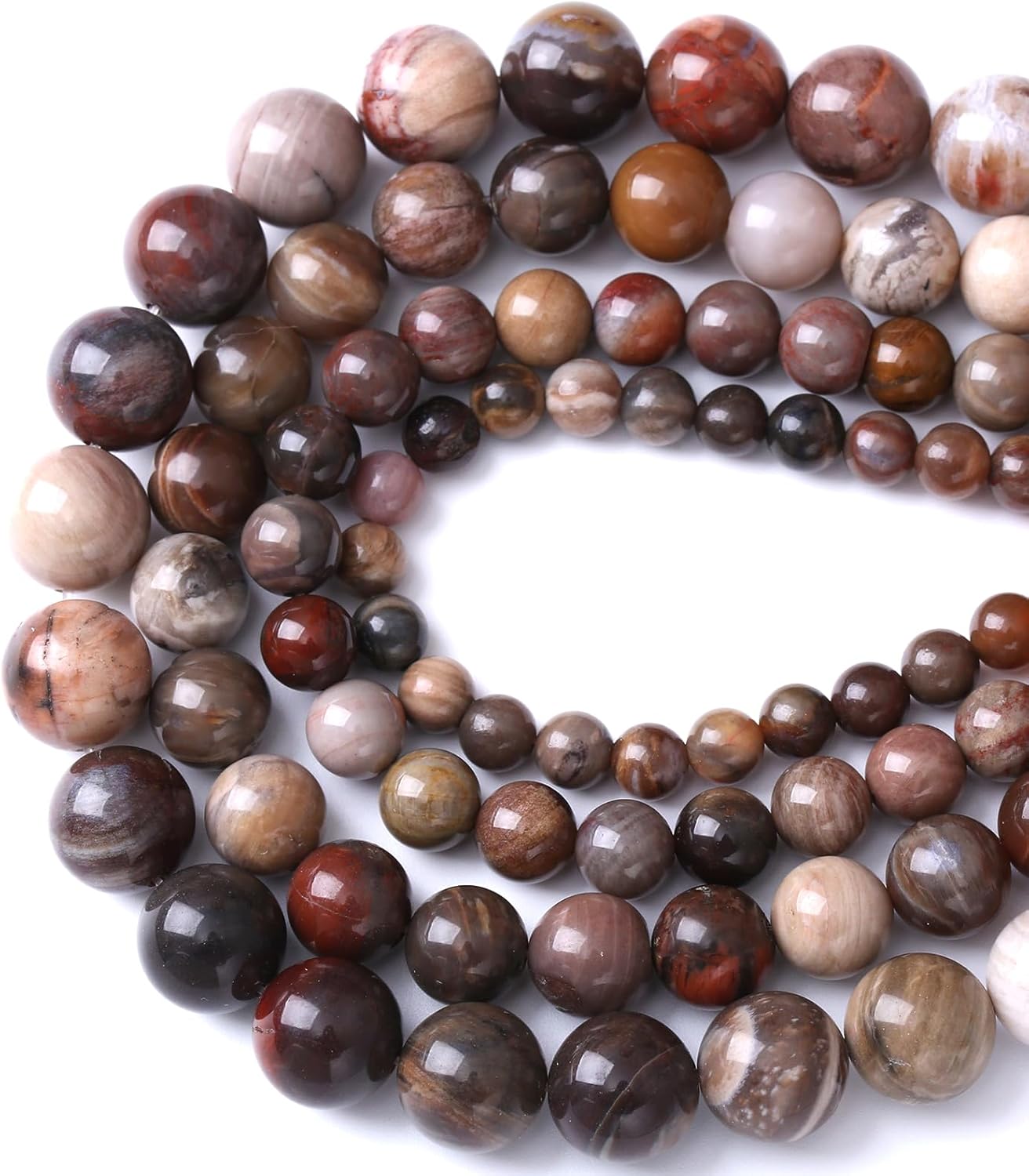 45pcs 8mm Natural Wooden Petrified Jade Agate Gemstone Beads Round Loose Spacer Beads for Jewelry Making DIY Bracelet Necklace 1 Strand 15inch