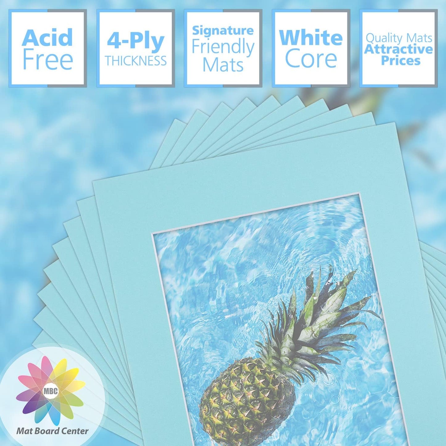 Mat Board Center, Pack of 10, 11x14 for 8x10 Deep Blue Color Mats - Acid Free, 4-ply Thickness, White Core - for Pictures, Photos, Framing