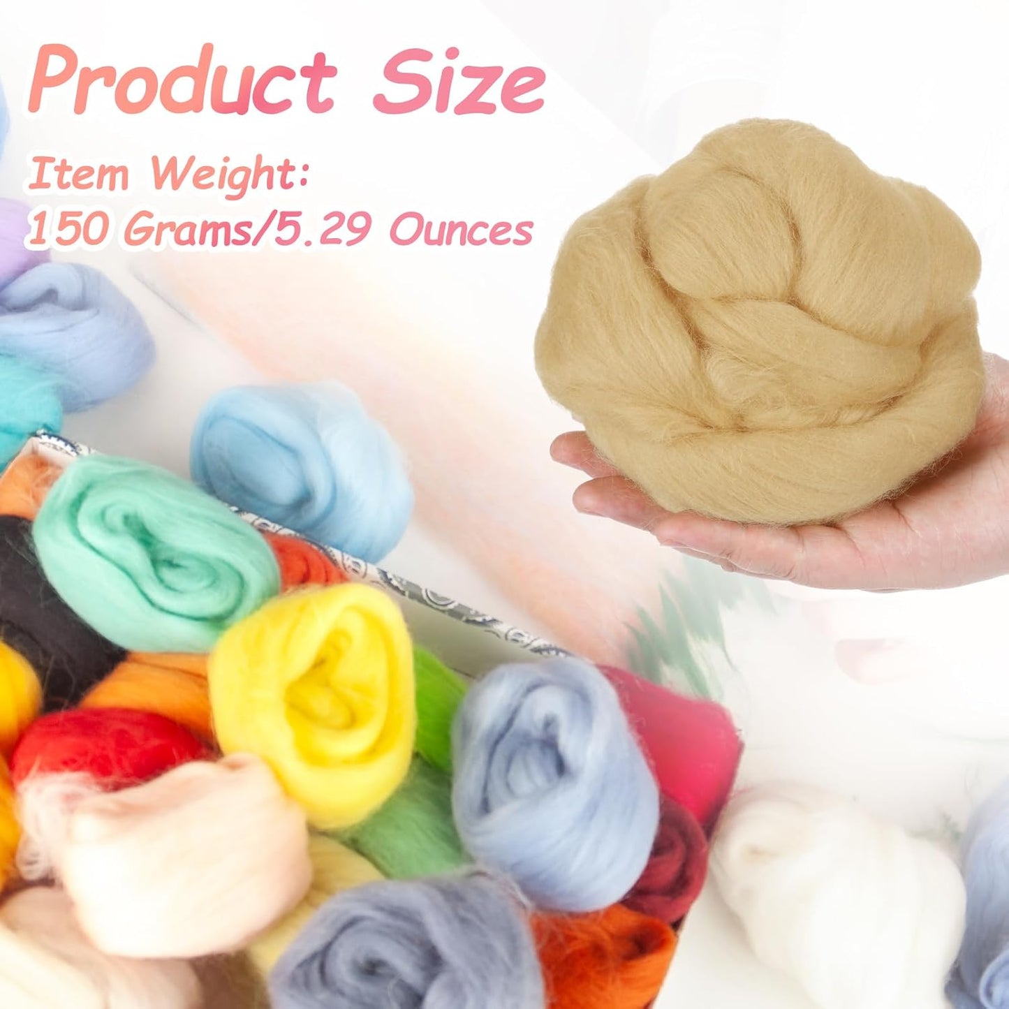 PATIKIL Wool Roving Yarn, 150G/5.3OZ Soft Felting Wool Pure Chunky Roving Yarn Bulk for Needle Felting Knitting Blanket Spinning Weaving DIY Craft, Light Yellow