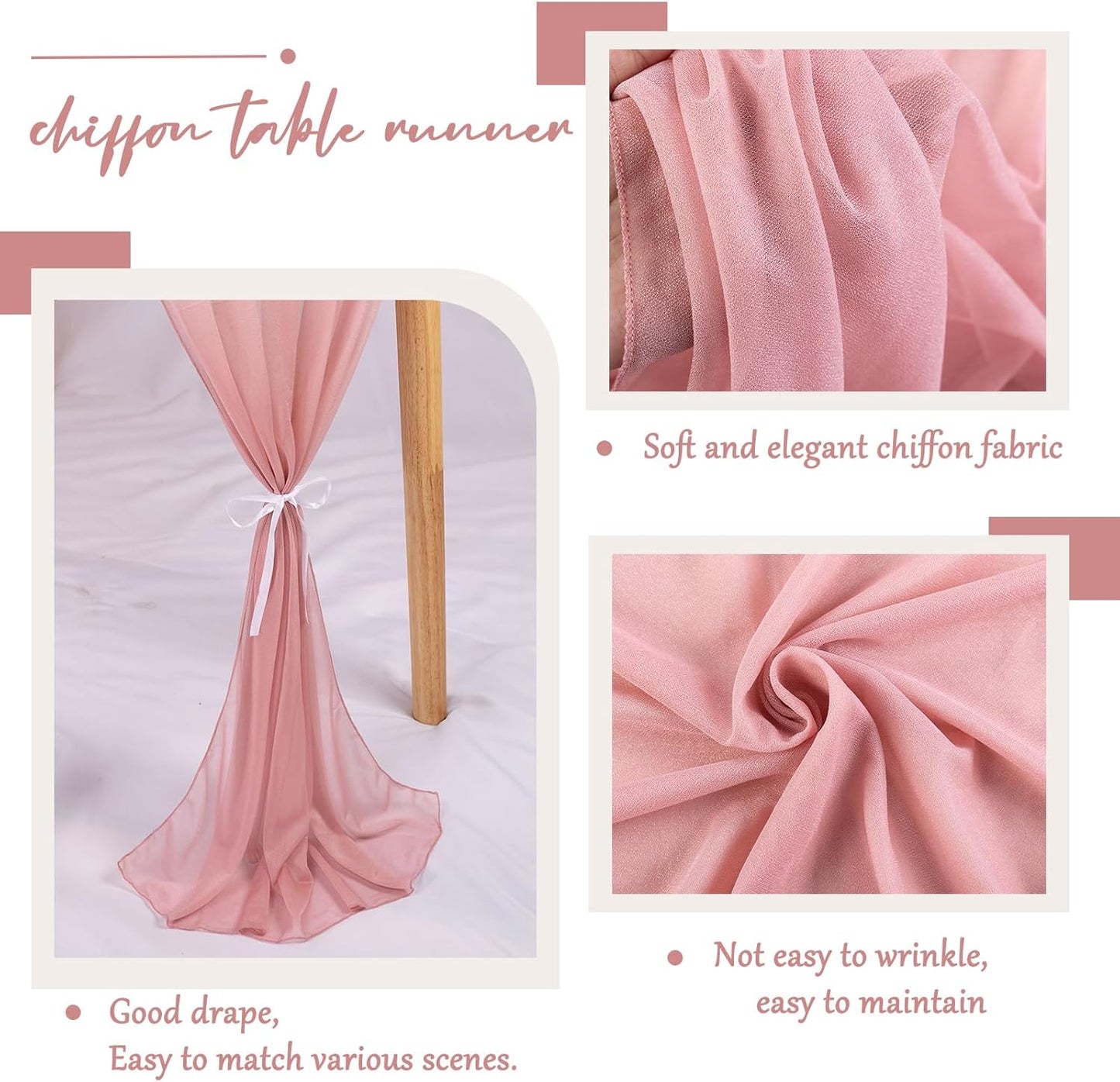 10ft Dusty Rose Chiffon Table Runner 30 x 120 Inches Sheer Romantic Table Runner for Boho Wedding Birthday Party Bridal Baby Shower Decoration