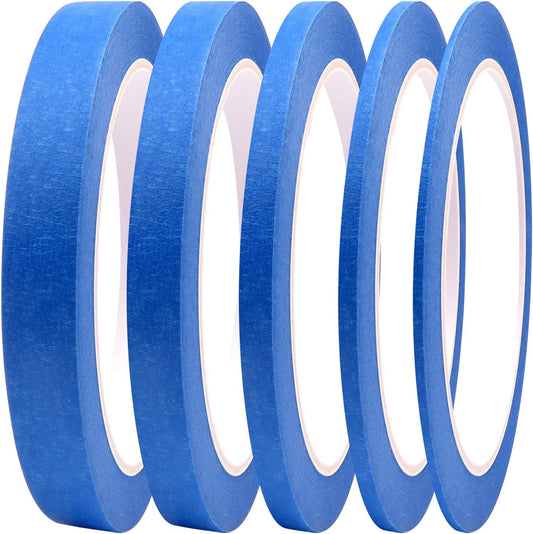 5 Rolls Pinstripe Tape - Masking Tape 1/16", 1/8", 1/4", 1/2", 3/4" - Thin Painters Masking Automotive Tape for DIY, Car, Auto, Paint, Art, Tumblers (Blue)