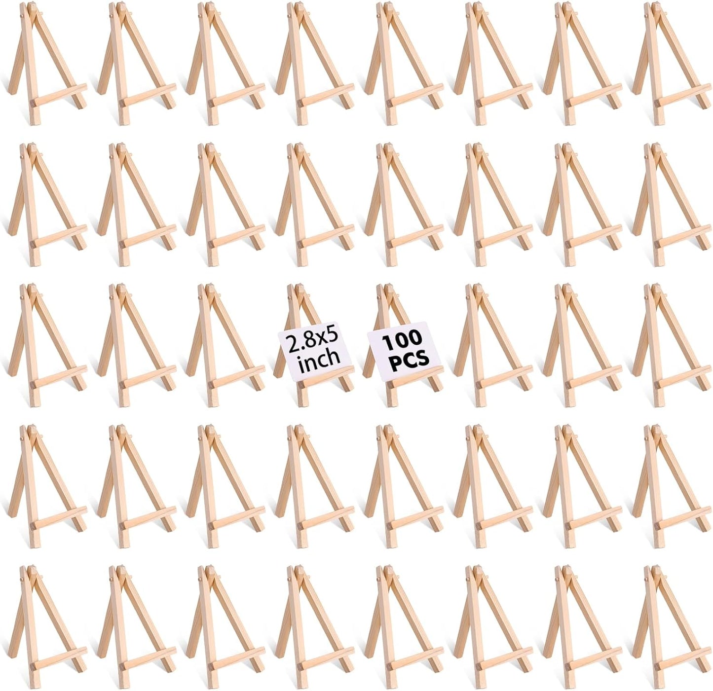 100 Pieces Mini Wood Easel Stands 5 Inch Small Wooden Canvas Easels Display Art Craft Tripod Painting Easels Tabletop Holder for Artist Crafts, Business Cards, Photos, Gift