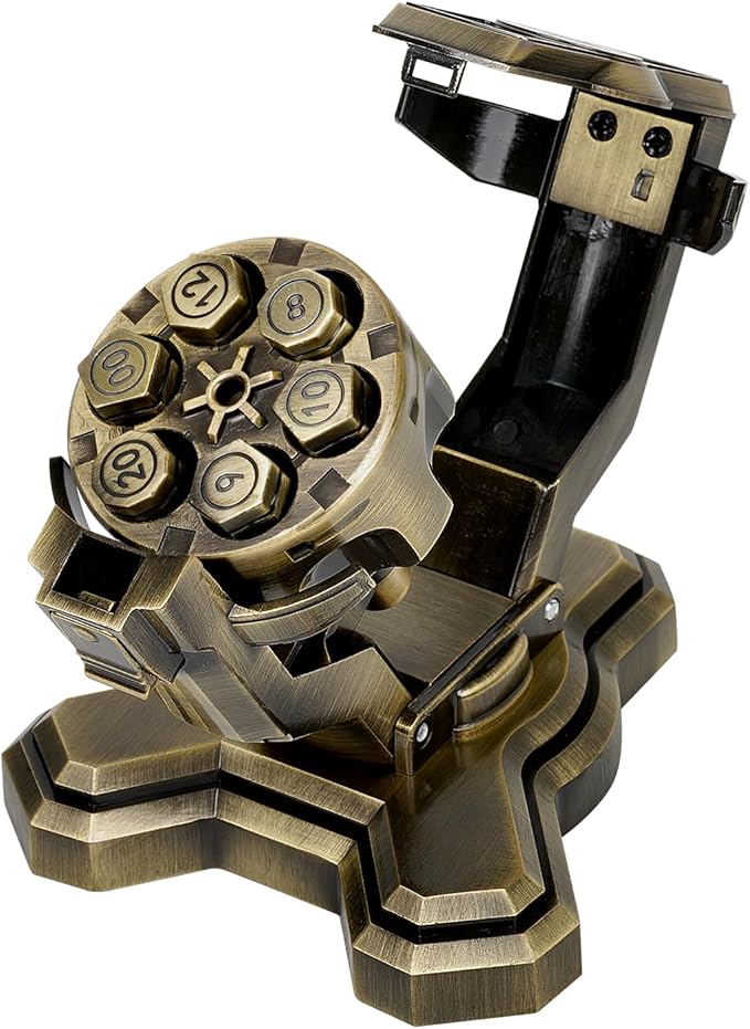 ASTRANOVA Metal Bullet Dice Set with Spinning Revolver Cylinder Holder for DND, Tabletop Games(Bronze)