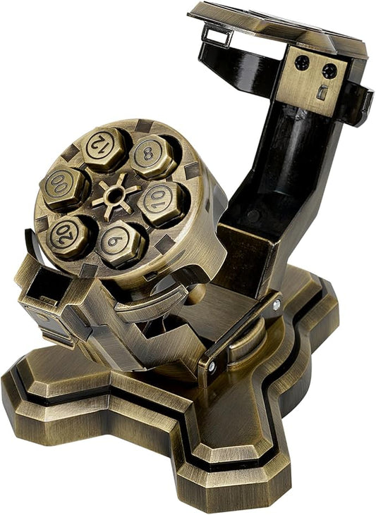 ASTRANOVA Metal Bullet Dice Set with Spinning Revolver Cylinder Holder for DND, Tabletop Games(Bronze)
