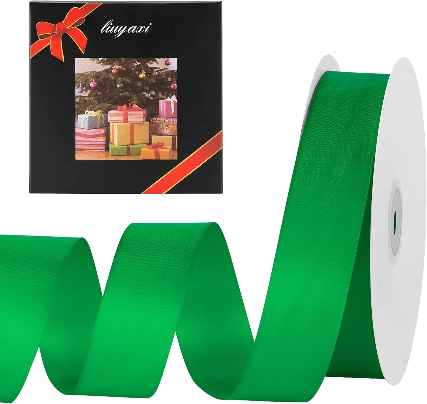 LIUYAXI Double Faced Green Satin Ribbon, 1-1/2" X Continuous 25 Yards, Ribbons Perfect for Gift Wrapping Wedding DIY Craft Bow Making & Other Projects