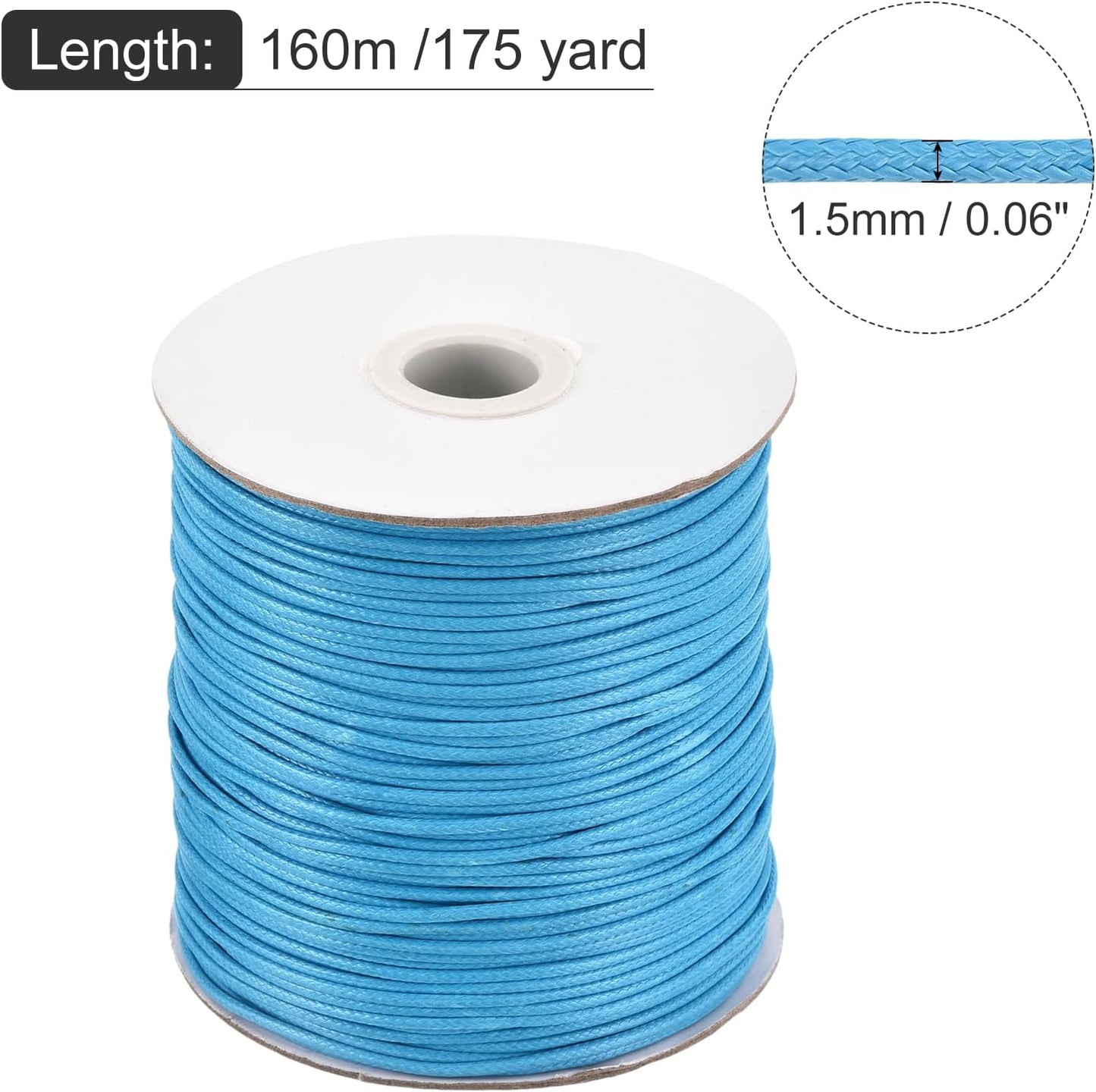 MECCANIXITY Waxed Cord 1.5mm Waxed Polyester Cord 175 Yard Wax String for Bracelet Making,Necklaces, Beading,Jewelry Making and DIY Crafts(Sky Blue)