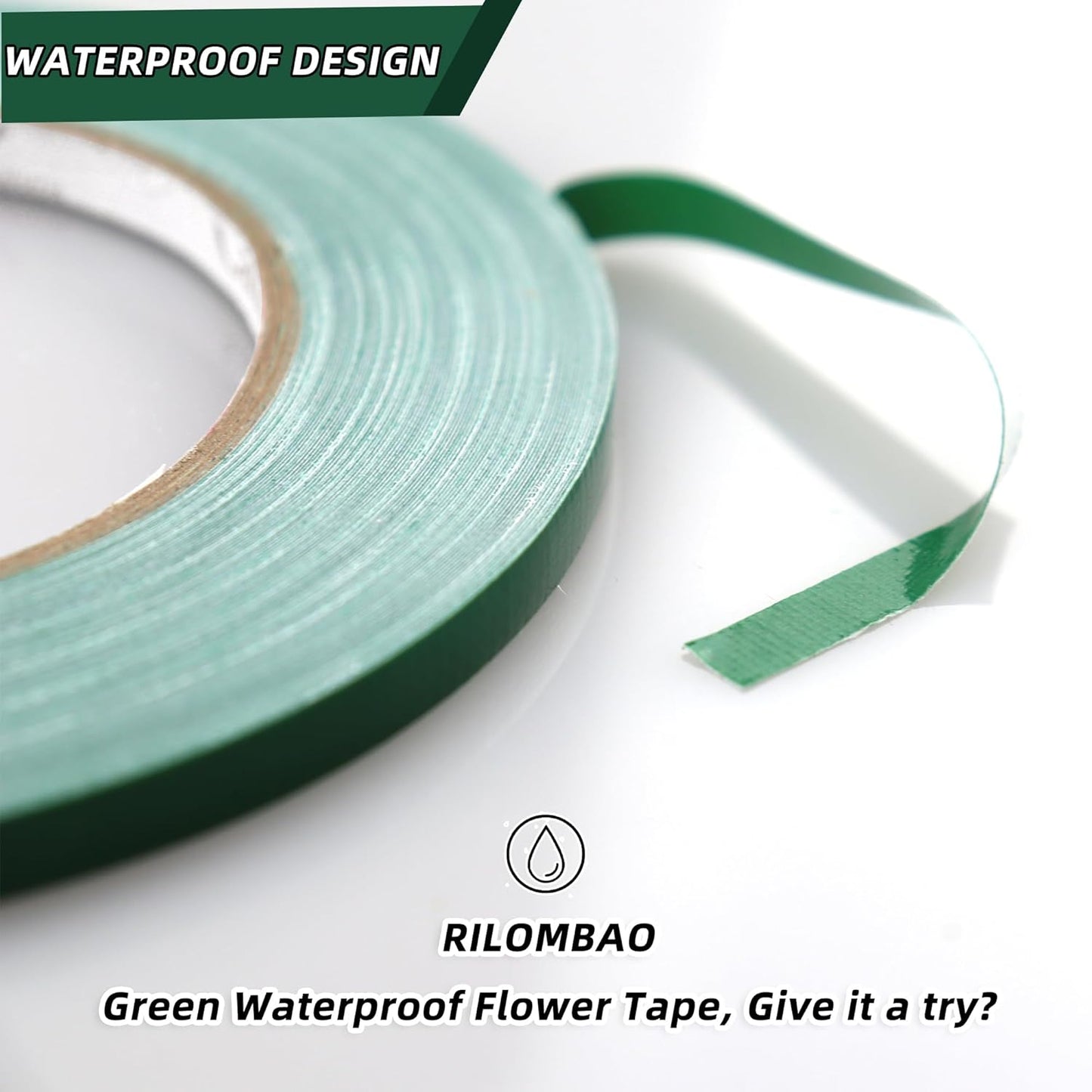 2 PCS Green Floral Tape, 0.25" Flower Stem Wrap Tapes, Waterproof Florist Tape - Multipurpose Adhesive Florist Tapes for Binding Fresh, Flower Bouquets and Floral Craft (98Ft/33Yd/Roll)