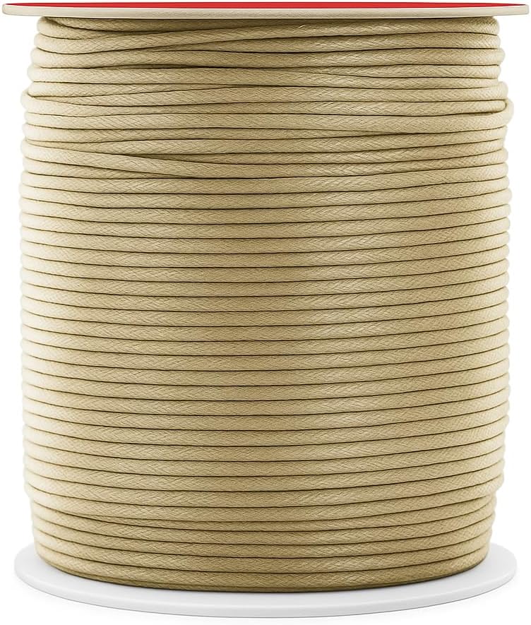 Mandala Crafts 2mm 109 Yards Beige Cotton Waxed Cord for Jewelry Making Bracelet Cord Waxed String - Beading String Thread Jewelry Cords for Necklaces String