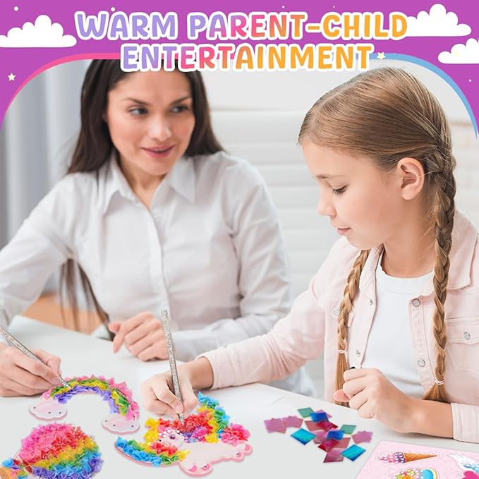 Ancitoy Unicorn Poke Art Kit for Girls, DIY Wind Chime Craft Activity, Mess-Free Art Gifts for Kids Ages 4 5 6 7 8 9 10 Birthday Present