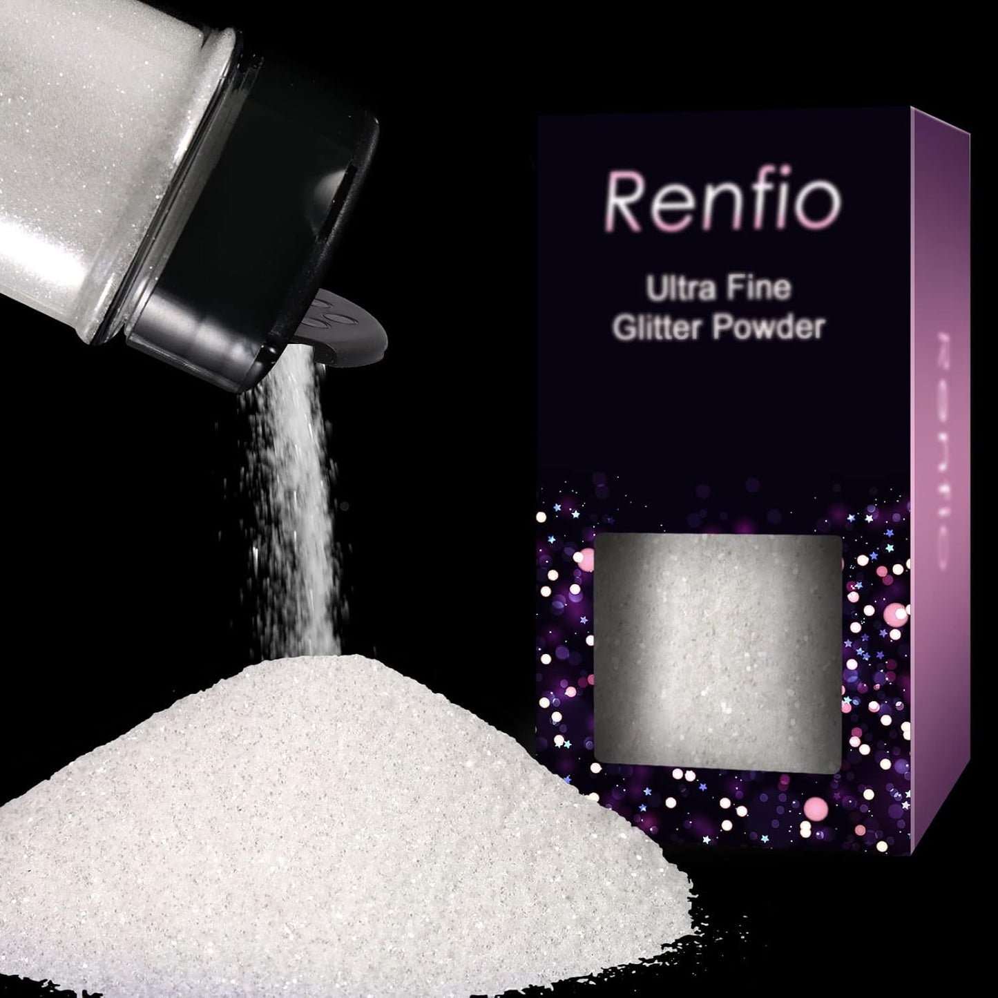 Renfio Ultra Fine Glitter Powder Metallic Resin Glitter 2.11 Oz (60g) PET Flakes Crafts Sequins 1/128" 0.008" 0.2mm Epoxy Chips Flakes for Tumblers Slime Decoration - Clear
