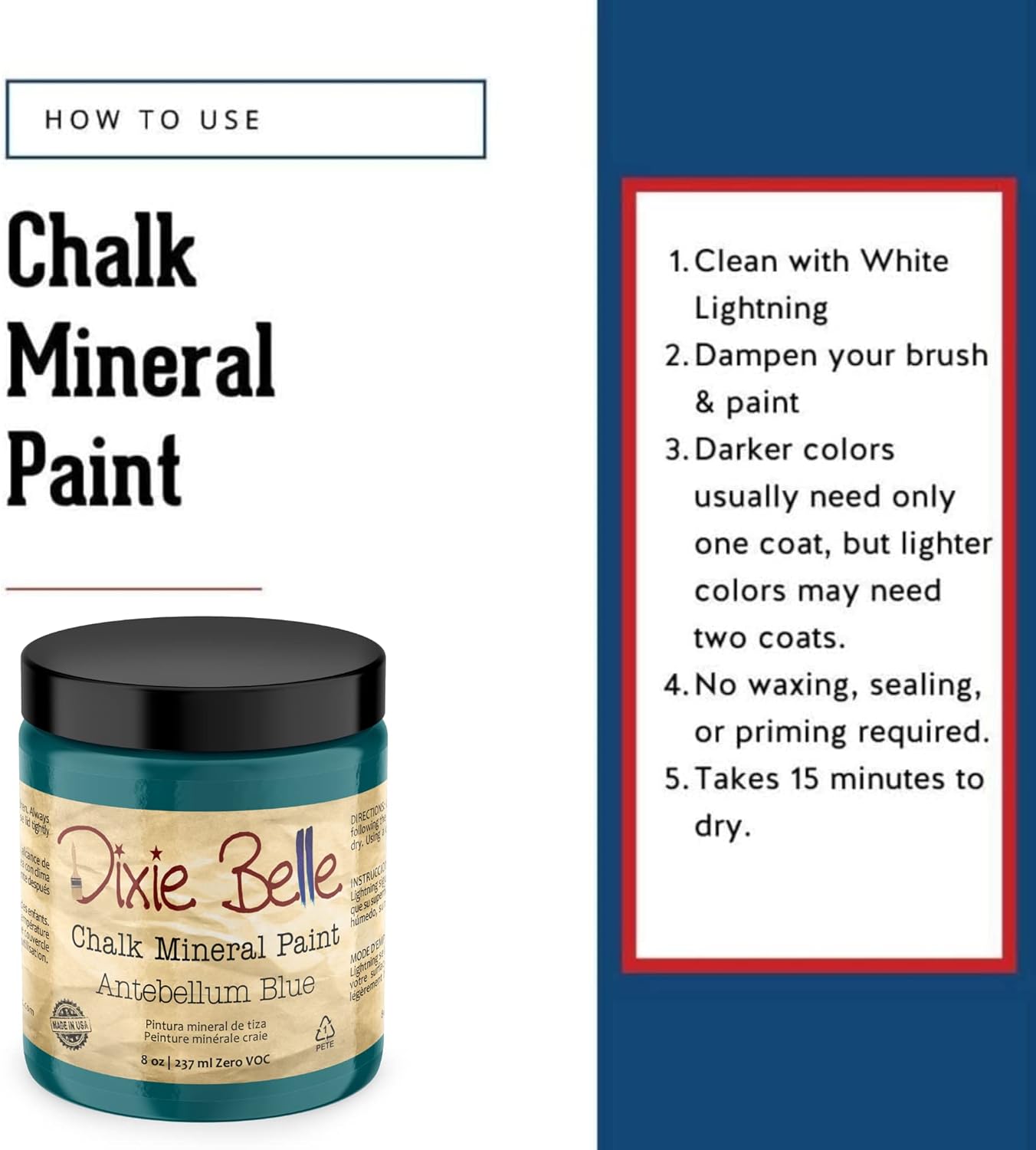 Dixie Belle Paint Company Chalk Finish Furniture Paint - Antebellum Blue (8oz) - Matte Dark Teal Chic Chalk Mineral DIY Furniture Paint