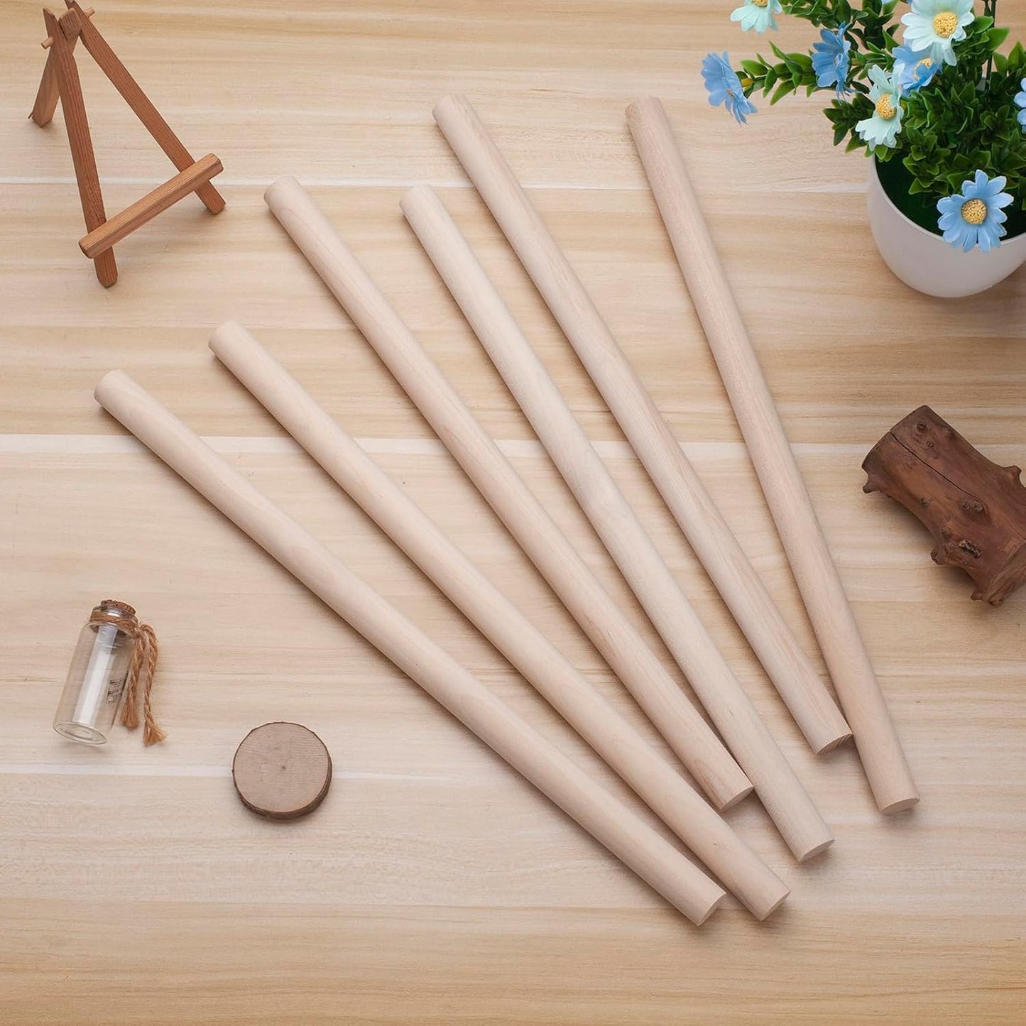 Wooden Dowel Rods Wood Dowels for Crafts, 6 PCS 3/4 x 15 Round Macrame Wooden Sticks for Crafting, Unfinished Hardwood Sticks for Arts and DIYers, Tiered Cake Support, Closets, Wedding Ribbon Wands