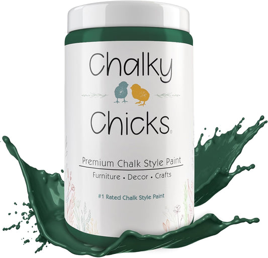 Chalky Chicks All-in-One Chalk Paint for Furniture or Cabinet - 32 Fl Oz - Matte Finish Shamrock (Dark Green) for Metal, Wood Furniture Paint - No Sanding All-in-One for Home Decor & Crafts, USA Made