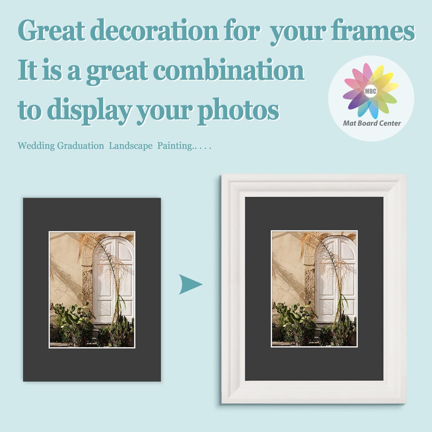 MBC Mat Board Center, 5 Pack 9X12 for 6X8 Black Picture Mats Frame Mattes, Bevel Cut, Acid Free, 4-Ply Thickness