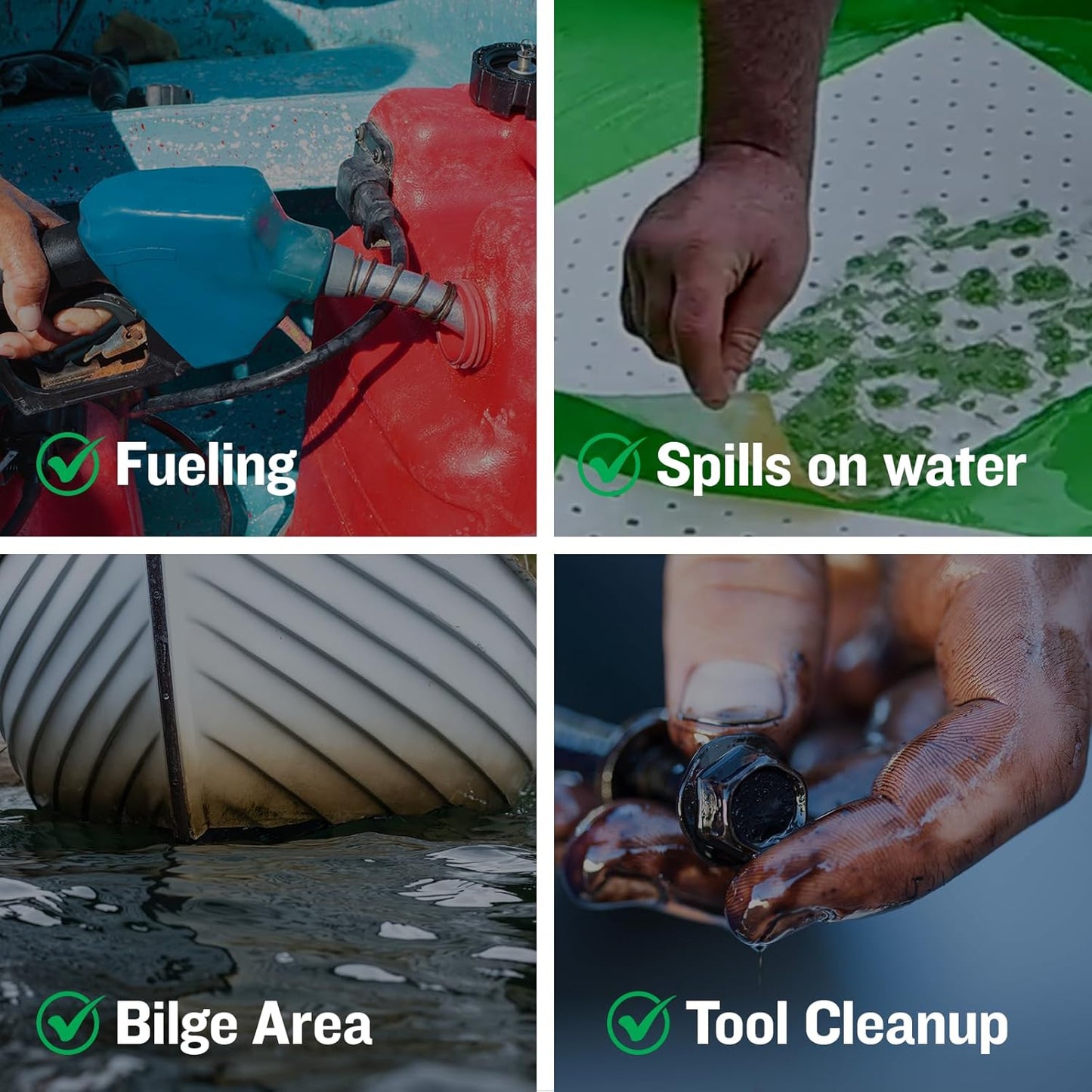 FLASHDRY Marine Oil & Fuel Spill Absorbent Pads - 100-Count Box, 17.5” x 13.5”, Water Repellent, Effective Spill Control, Marine Protection, High-Performance, Eco-Friendly, Tear Resistant