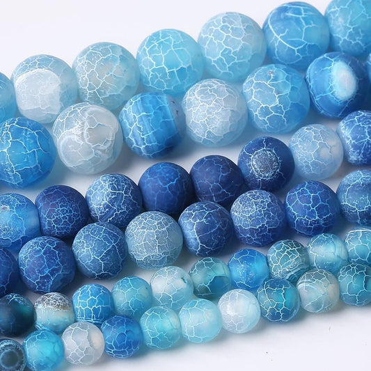 48PCS 8MM Blue Frosted Agate Stone Beads Energy Healing Beads for DIY Jewelry Bracelet Necklace Making for Jewelry Making15Inch