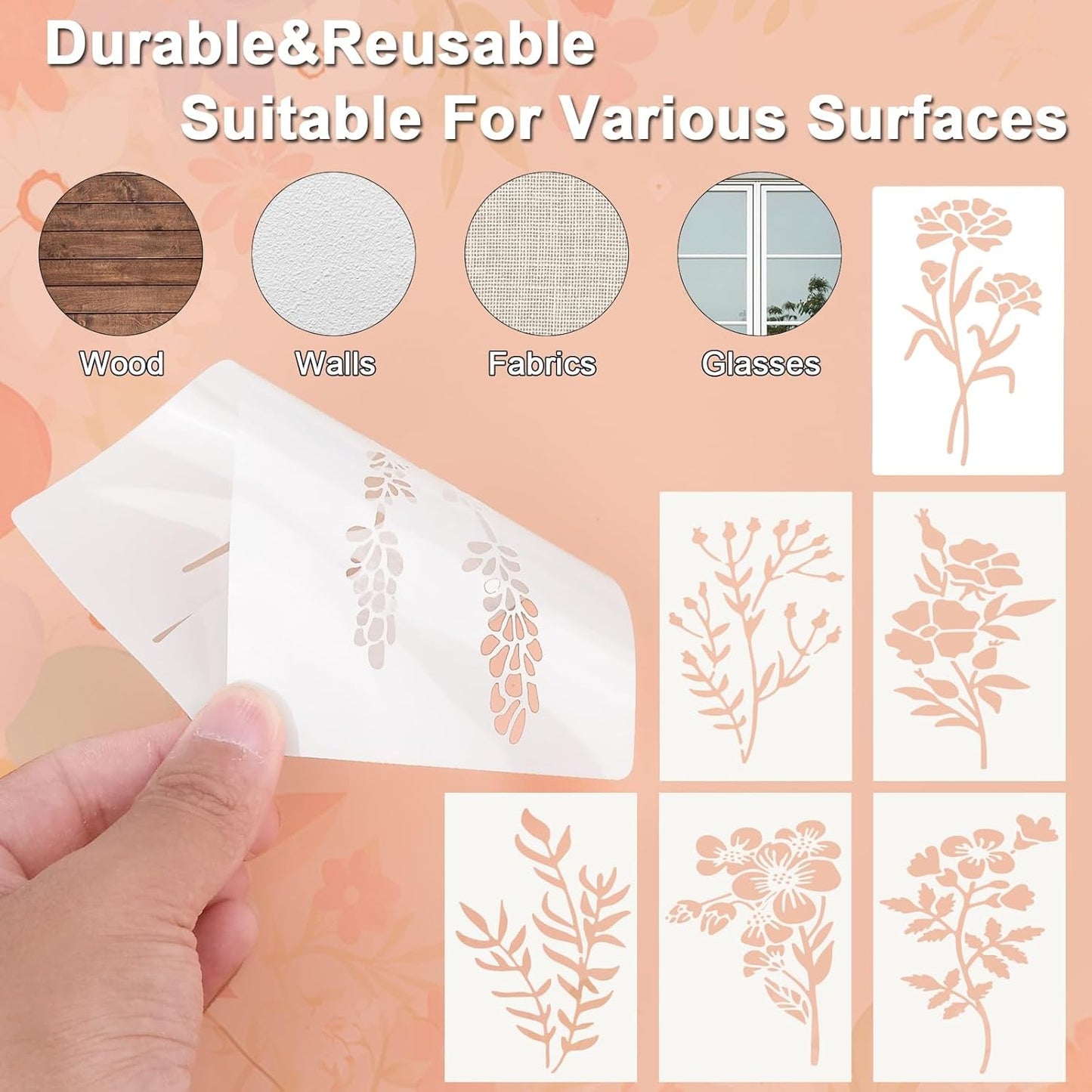 Flower Stencils for Painting Reusable 42PCS Wall Stencil for Crafts Leaf Stencils Templates for DIY Home Decor Art Projects