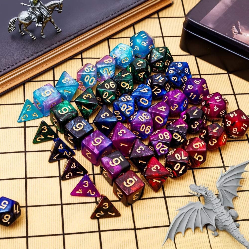 DND Dice Set 42 Pcs Polyhedral Dungeons and Dragons Rolling Dice for D&D RPG MTG Table Games Dice Bulk with Colorful Drawstring Bags and Dice Tray (Star)