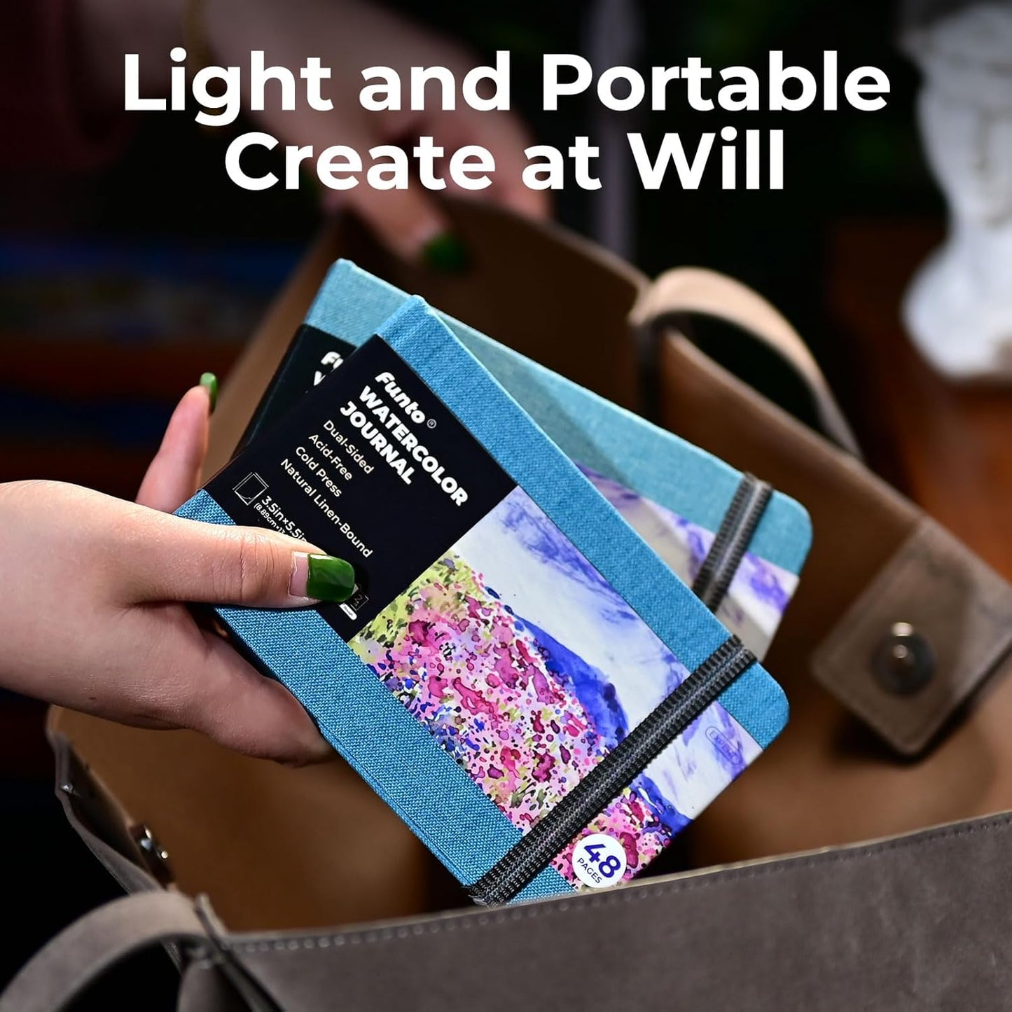 Funto Watercolor Journal, 3.5x5.5, 2 Pack, 24 Sheets Each, Blue Cloth Cover, 110lb/230gsm, Suitable for Techniques and Mixed Media