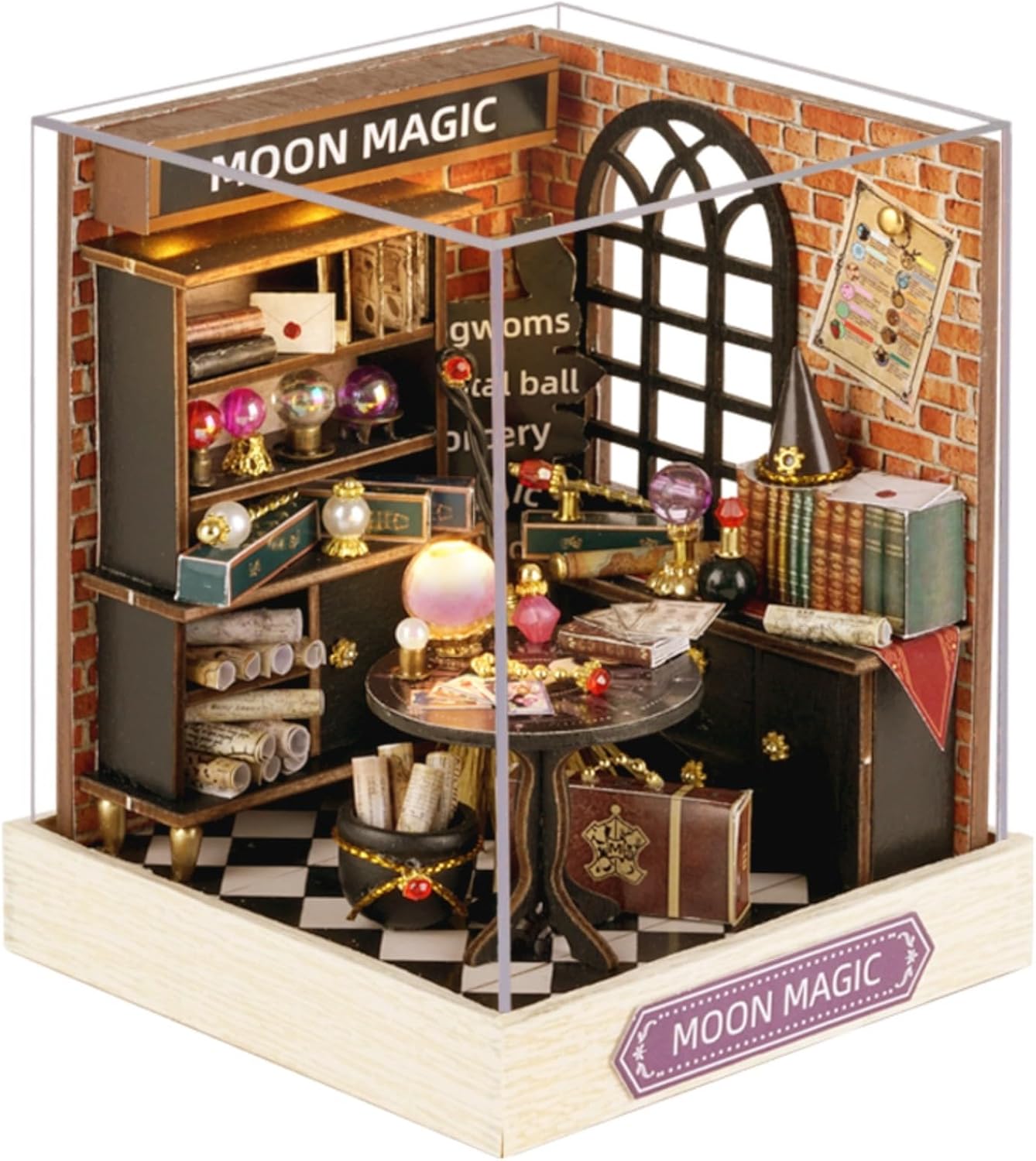 DIY Miniature House Kit, Mini House Building Kit with LED & Dust Cover, DIY Wooden Dollhouse Miniature Kit for Adults Teen, Wooden Crafts Lovely Dollhouse Kit, Moon Magic