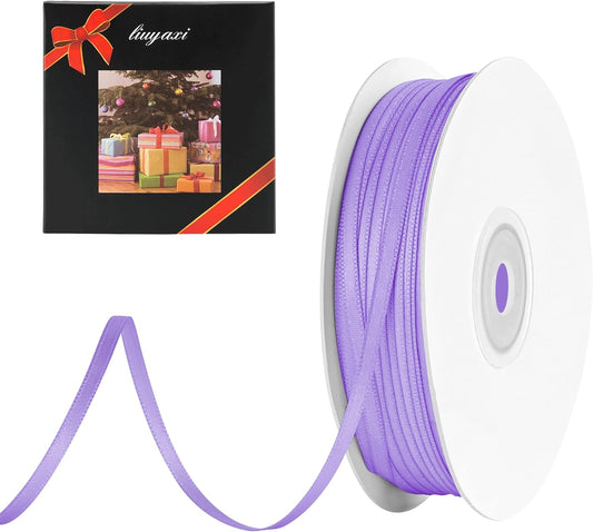 LIUYAXI Light Purple Double Faced Satin Ribbon, 1/8" X Continuous 100 Yards, Thin Ribbons Perfect for Gift Wrapping Wedding Invitation Card Hair Bows Tag Floral Arrangement DIY Craft