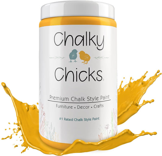 Chalky Chicks All-in-One Chalk Paint for Furniture or Cabinet - 32 Fl Oz - Matte Finish Bees Knees (Yellow) for Metal, Wood Furniture Paint - No Sanding All-in-One for Home Decor & Crafts, USA Made