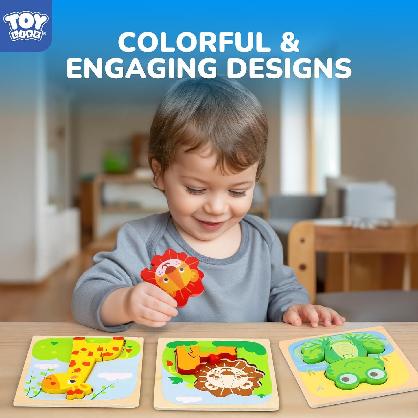 TOY Life Toddler Puzzles Ages 2-4, Wooden Puzzles for Toddlers 1-3, 7 Pcs Animals Puzzle 2 Year Old, Montessori Toddler Boys Girls Toys 2-3, Educational Gift Learning Toys for 2 Year Old