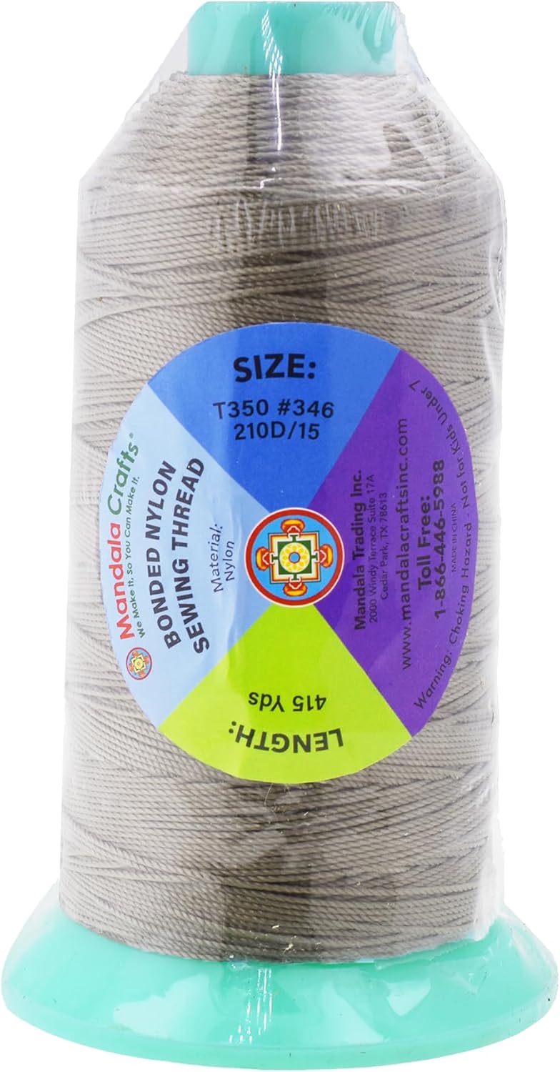 Mandala Crafts Bonded Nylon Thread Dark Beige Heavy Duty Sewing Threads - 415 YDs Size 346 210D T350 Tex 350 Thread for Leather Jeans Weaving Outdoor Marine Upholstery Threads