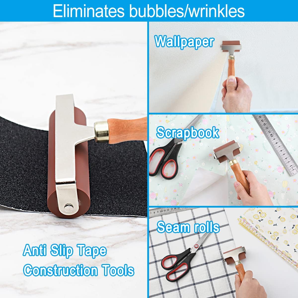 Soft Rubber Roller, Brayer Ideal for Anti Skid Tape Construction Tools, Print, Ink and Stamping Tools(4-Inch, Brown)