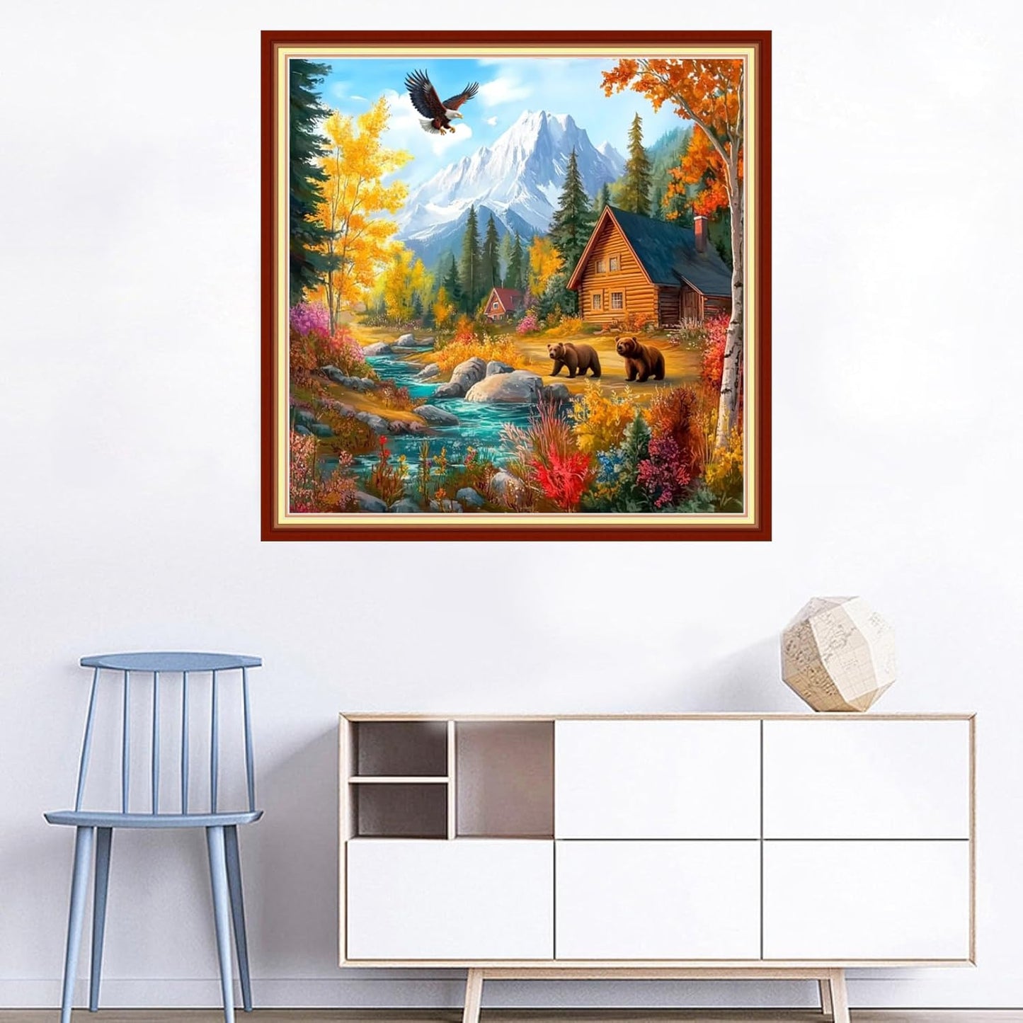 Joyhoor Cross Stitch Kits for Beginners Stamped Cross-Stitch Supplies Needlework preprint Embroidery Kits for Adults DIY Needlepoint Kits Embroidery Patterns 11CT-Brown Bear Landscape 18x18 inchs