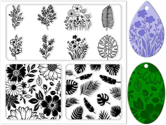 CHGCRAFT Polymer Clay Texture Sheets Leaves and Flowers Pattern Silicone Clay Texture Mat Botany Clear Silicone Molding Pattern Sheets for DIY Crafts Projects and Making Earrings Necklace Bracelet